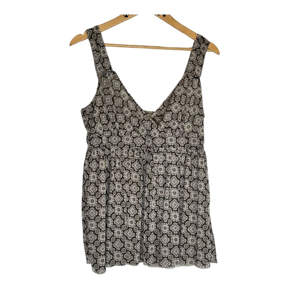 Michael Kors Brown Geometric Empire Babydoll fit and flair Boho Top Large